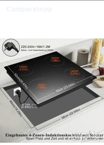 Induktionskochfeld mit Stecker 4 Zonen, снимка 5 - Котлони - 51236601