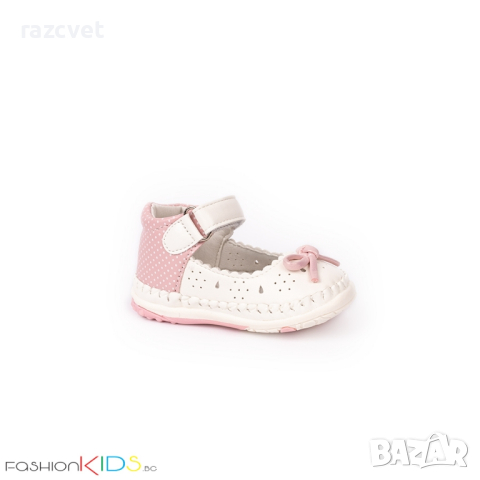 Бебешки анатомични обувки за прохождане за момиче в бяло с коригираща велкро лепка и панделка, снимка 2 - Детски обувки - 44910727