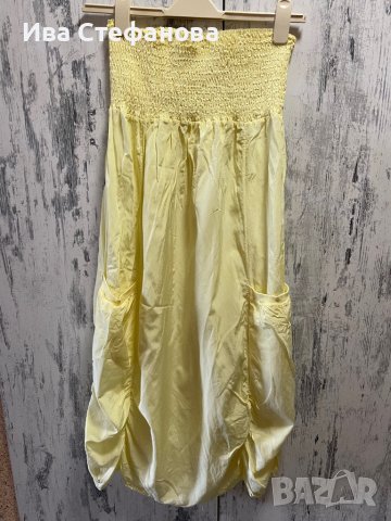 Страхотна дълга патешко жълта рокля one size размер, снимка 3 - Рокли - 37532165