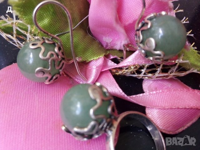 Авторски сребърен комплект  с естествен нефрит, снимка 3 - Бижутерийни комплекти - 26845704