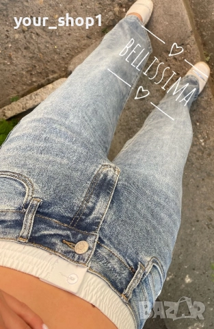 Дамски дънки с ефектен бял ластик при талията широк крачол Чарлстон, снимка 4 - Дънки - 51499405