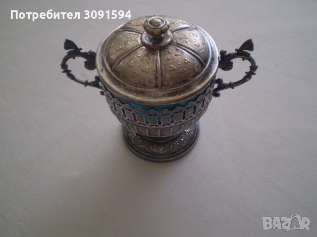 Стара захарница бонбониера  ВМФ Уникат с оригиналното стъкло  wmf, снимка 4 - Антикварни и старинни предмети - 37460864