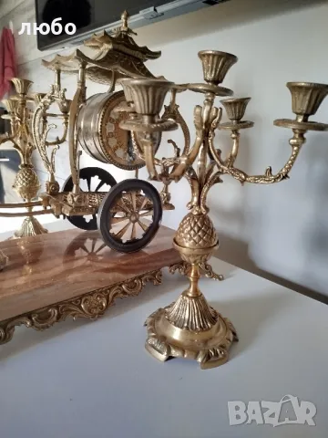 КАМИНЕН ЧАСОВНИК БРОНЗ И МРАМОР СЪС СВЕЩНИЦИ , снимка 12 - Стенни часовници - 49271670