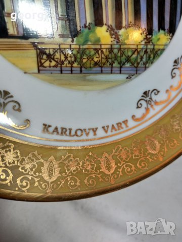 Декоративна порцеланова чиния с позлата Karlovy vary, снимка 4 - Колекции - 35338079