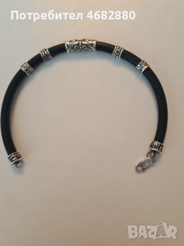 Стилна мъжка гривна със сребърни елементи, My silver, снимка 2 - Гривни - 52794565