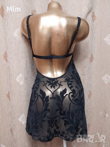 Risk S Черна прозрачна нощница с релефни кадифени листа, снимка 2 - Корсети, бюстиета, топове - 40648776