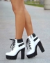 Боти на ток - бяла кожа с черно ходило, снимка 1