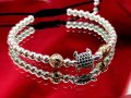 Луксозна сребърна гривна с костенурка и мъниста розово злато, снимка 1 - Гривни - 32215930