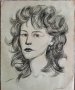 Стара авторска гафика, рисунка с молив, портрет жена, снимка 1