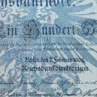 Райх банкнота - Германия - 100 марки / 1908 година- 23608, снимка 5 - Нумизматика и бонистика - 33373538