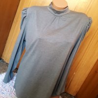 Сива блуза поло с бухнали къдрави рамена от памук 2ХЛ, снимка 1 - Блузи с дълъг ръкав и пуловери - 34626467