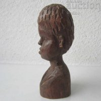 Момче глава Дърворезба малка пластика статуетка бюст фигура, снимка 2 - Статуетки - 28880564