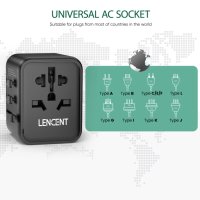LENCENT Международен адаптер за пътуване с 2 USB порта+Зарядно устройство за EU/UK/USA/AUS, снимка 4 - Оригинални зарядни - 43163884
