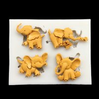 4 малки Слончета Слонче слон силиконов молд форма декорация торта фондан, снимка 5 - Форми - 30183762