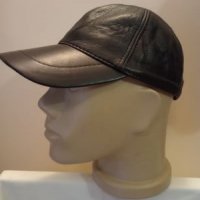 Черна шапка Естествена кожа с козирка Класик, снимка 1 - Шапки - 38024430
