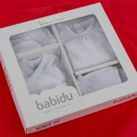 Бебешки памучен комплект за новородено 5 части в бяло и синьо марка Babidu , снимка 2 - Комплекти за бебе - 32921014