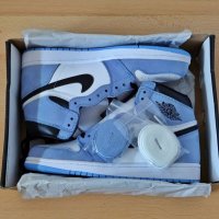 Чисто Нови Оригинални Обувки Nike Air Jordan 1 High Retro University Blue Heritage 43 Размер Номер, снимка 12 - Кецове - 39024448