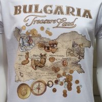 Нова бяла мъжка тениска с трансферен печат България - Treasure Land (Земя на съкровищата), снимка 5 - Тениски - 28213431