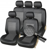 Комплект Калъфи/тапицерия за автомобил за предни и задни седалки, Еко кожа, Черно и Сиво ТАР461, снимка 1 - Аксесоари и консумативи - 37511735