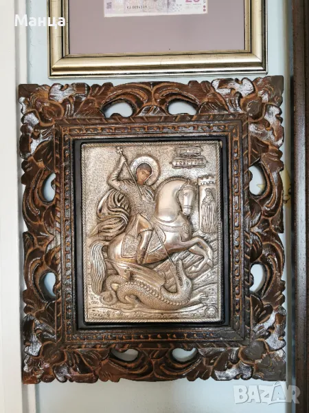 Гръцка сребърна икона Свети Георги , снимка 1