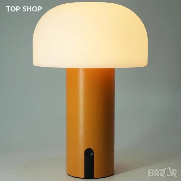 WEILAILUX Настолна нощна лампа гъба, безжична, акумулаторна, USB зареждане, димиране, оранжева, снимка 1