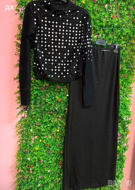 Жесток комплект пола и блуза с камъни, снимка 1