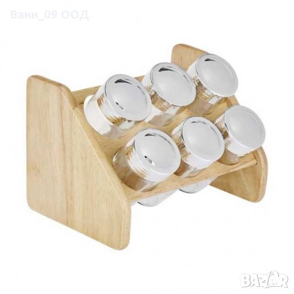 Сет за подправки с 6 бурканчета и дървена стойка, снимка 1