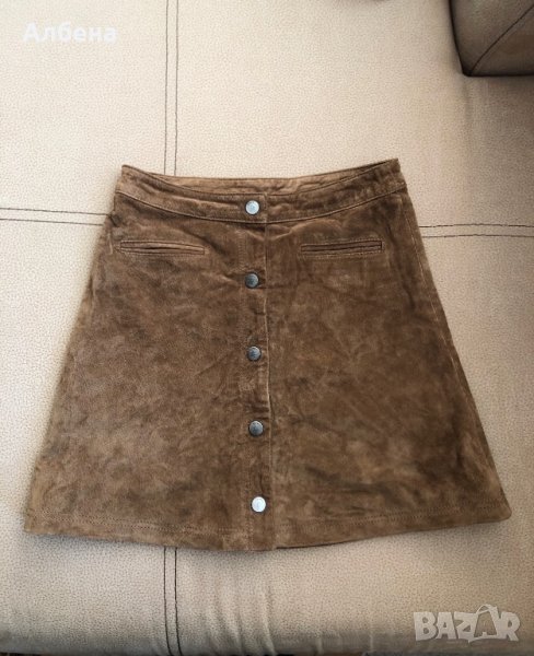 Пола висока талия с копчета естествена кожа Only, снимка 1