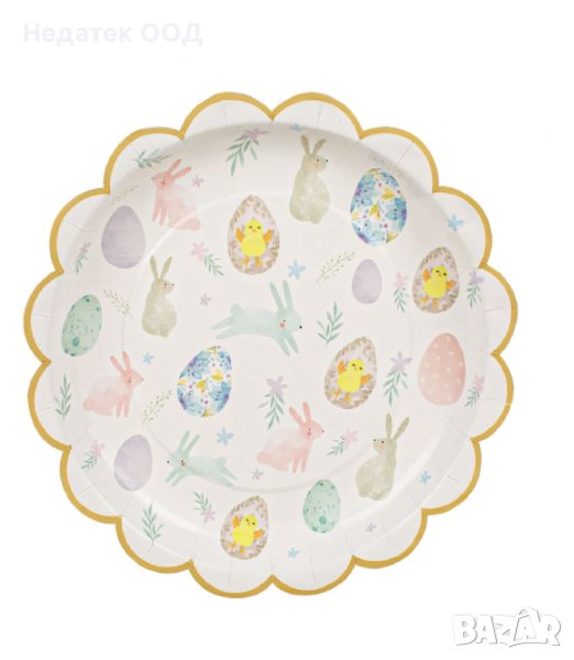 Великденски парти чинии, бели зайчета, Яйца, 25см 6 бр., снимка 1