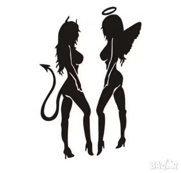 Лепенка за кола 2 секси момичета дявол и ангел, снимка 1