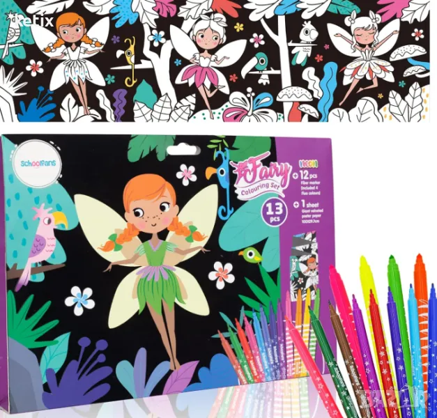 Плакат за оцветяване,Фея на цветята,комплект, снимка 1