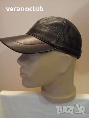 Черна шапка Естествена кожа с козирка Класик, снимка 1