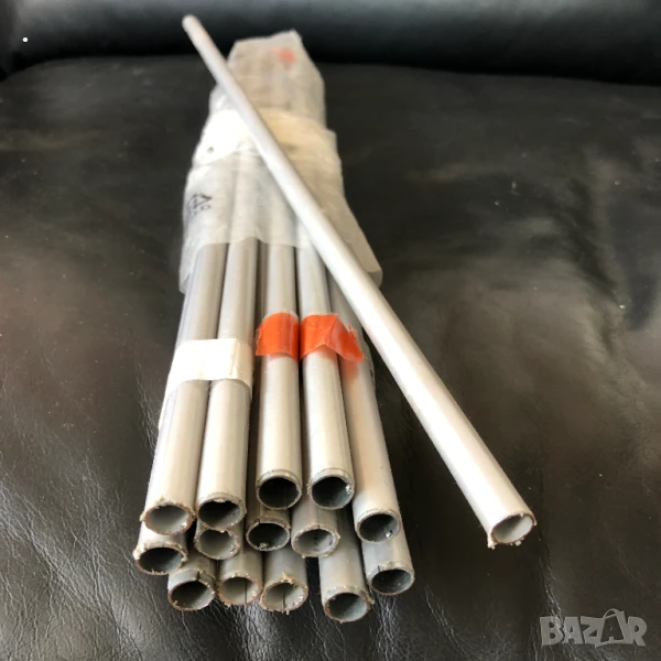 15 бр. метални тръбички Ф10 мм., дължина 46,5 см. - с алуминиево покритие и силиконов шлаух, снимка 1