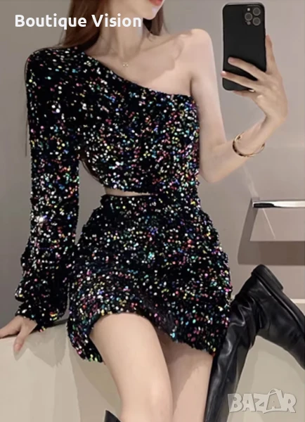 Ново! Блуза с пайети с един ръкав, снимка 1