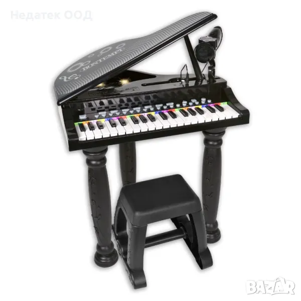 Детско пиано, Със седалка и микрофон, Черно, снимка 1