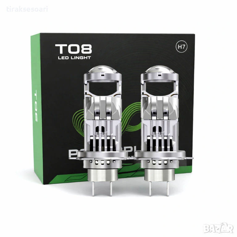 LED PROJECTOR Диодни крушки H7 240W 12V 350% светлина, крушки с лупи , снимка 1