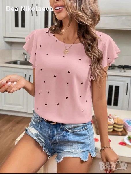 Стилен топ в розово на сърчица, снимка 1