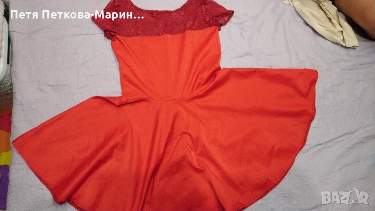 Официална сатенена рокля в червено, снимка 1