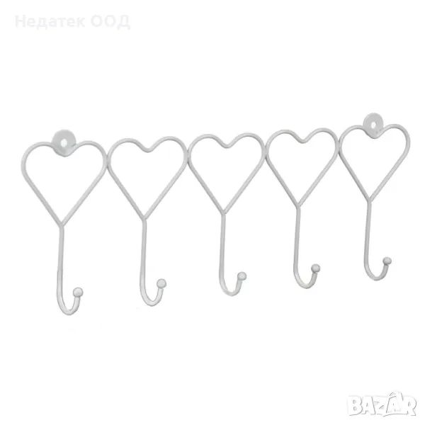 Закачалка за стена , Метална, Бели сърца, 5 места, снимка 1