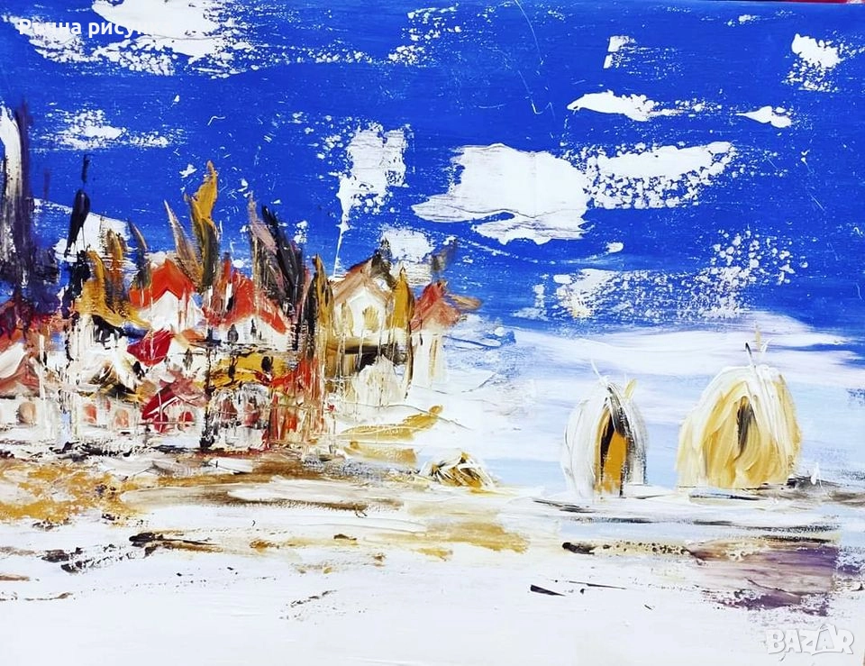 Четири авторски картини зимни пейзажи за общо 250лв четирите, снимка 1