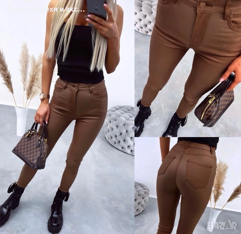 Кожен панталон в кафяво, снимка 1