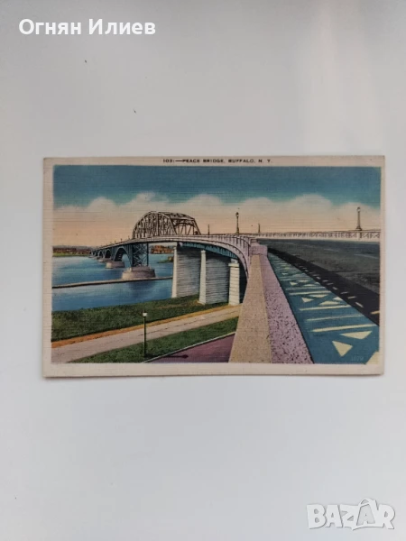 Стара пощенска картичка на Моста на мира, Ню Йорк, САЩ, 1940г., снимка 1