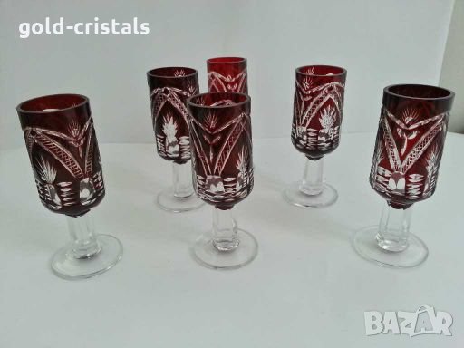  кристални чаши цветен червен кристал, снимка 3 - Антикварни и старинни предмети - 28766260