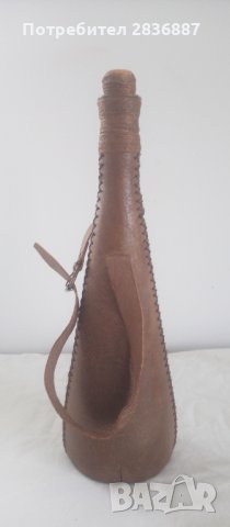 Красива битова бутилка за ракия обвита в кожа с дръжка, снимка 3 - Други - 33085184