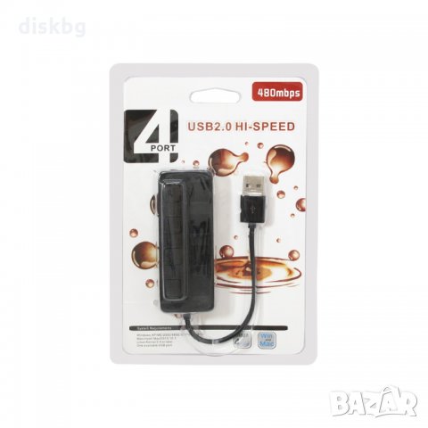 Нов USB 2.0 хъб с 4 порта с копчета за включване, черен, снимка 1 - Друга електроника - 27198351