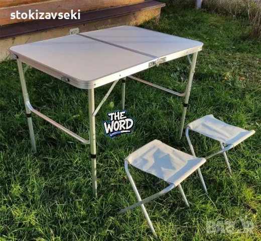 Алуминиева маса с два стола, снимка 1
