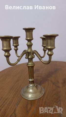 Старинен бронзов свещник петица. В отлично състояние., снимка 5 - Антикварни и старинни предмети - 43604120