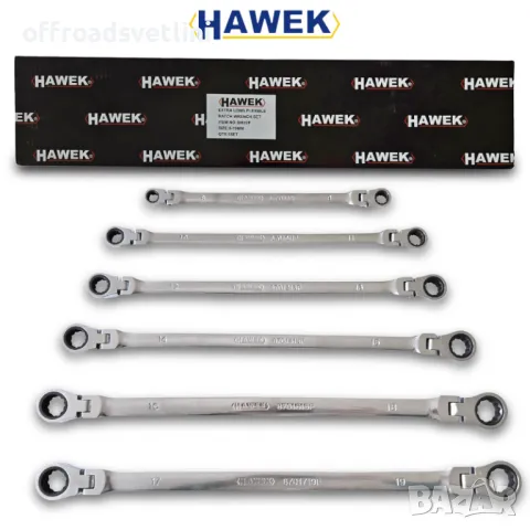 Комплект Удължени подвижни  ключове звезди с тресчотка 8-19мм HAWEK, снимка 2 - Ключове - 49979376
