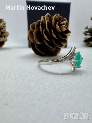 Сребърен пръстен с парайба турмалин, снимка 2 - Пръстени - 52883569