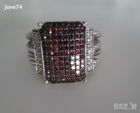 СРЕБЪРЕН ПРЪСТЕН С ЕСТЕСТВЕНИ ЧЕРВЕНИ ДИАМАНТИ СЕРТИФИКАТ , снимка 2 - Пръстени - 53134027